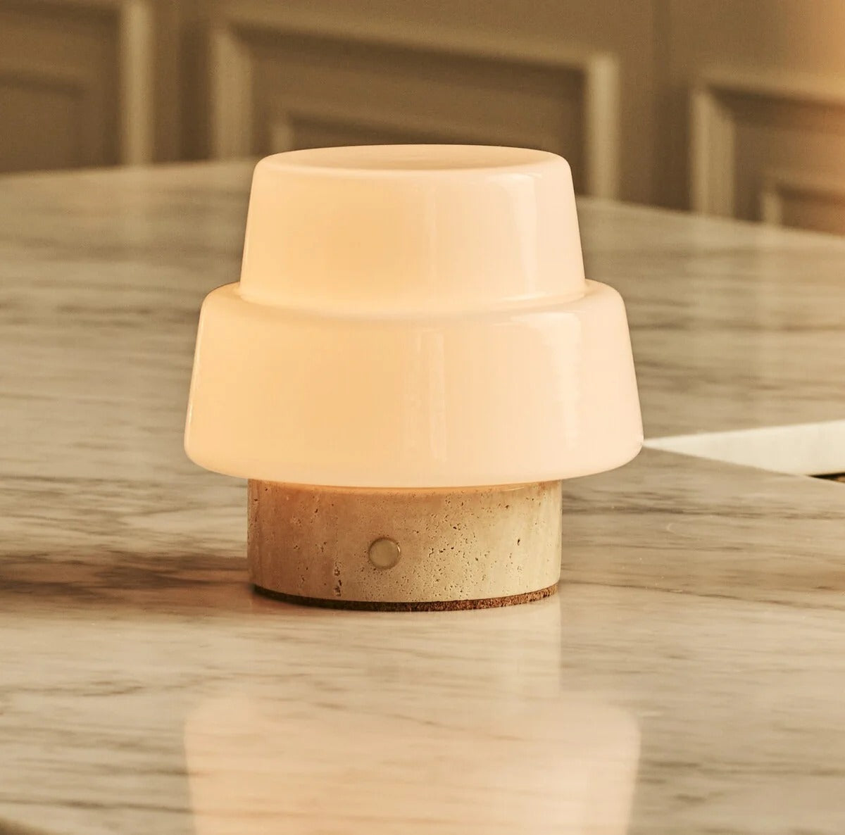 Travertine Table Lamp With Rechargeable LED