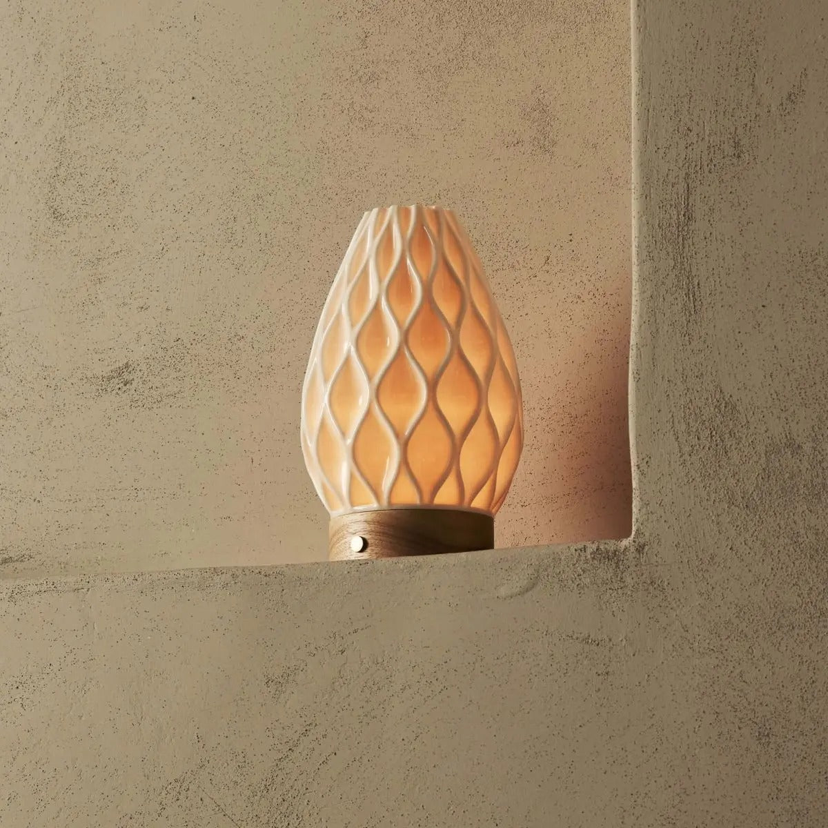 Travertine Wireless Table Lamp With 3D Printed Porcelain And LED