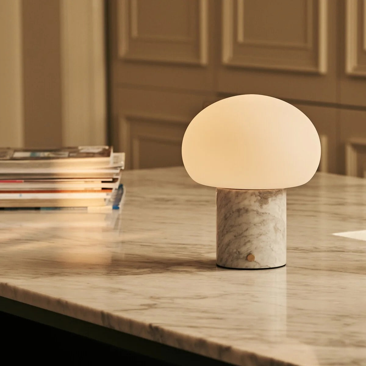 Travertino Classico Wireless Table Lamp With Modular Shade And LED