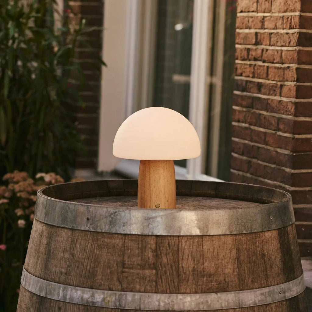 Wireless Wooden Table Lamp With Frosted Glass Shade And Dimmable LED