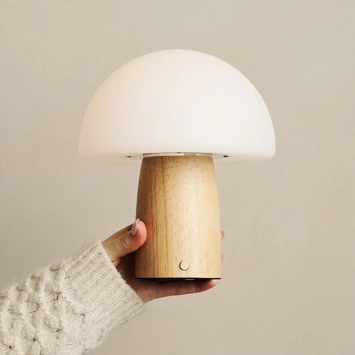 Wireless Wooden Table Lamp With Frosted Glass Shade And Dimmable LED