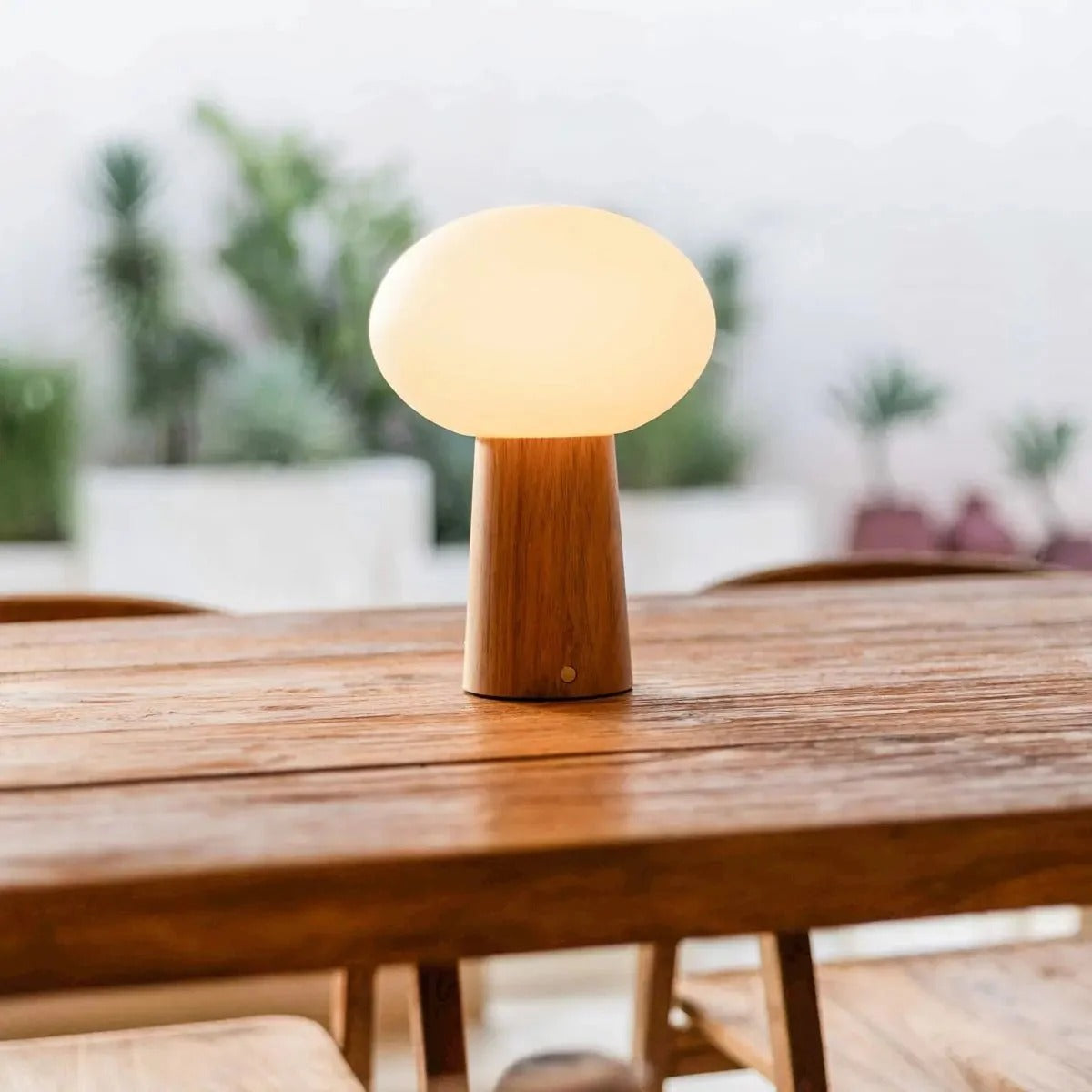 Wireless Wooden Table Lamp With Frosted Glass Shade And Dimmable LED