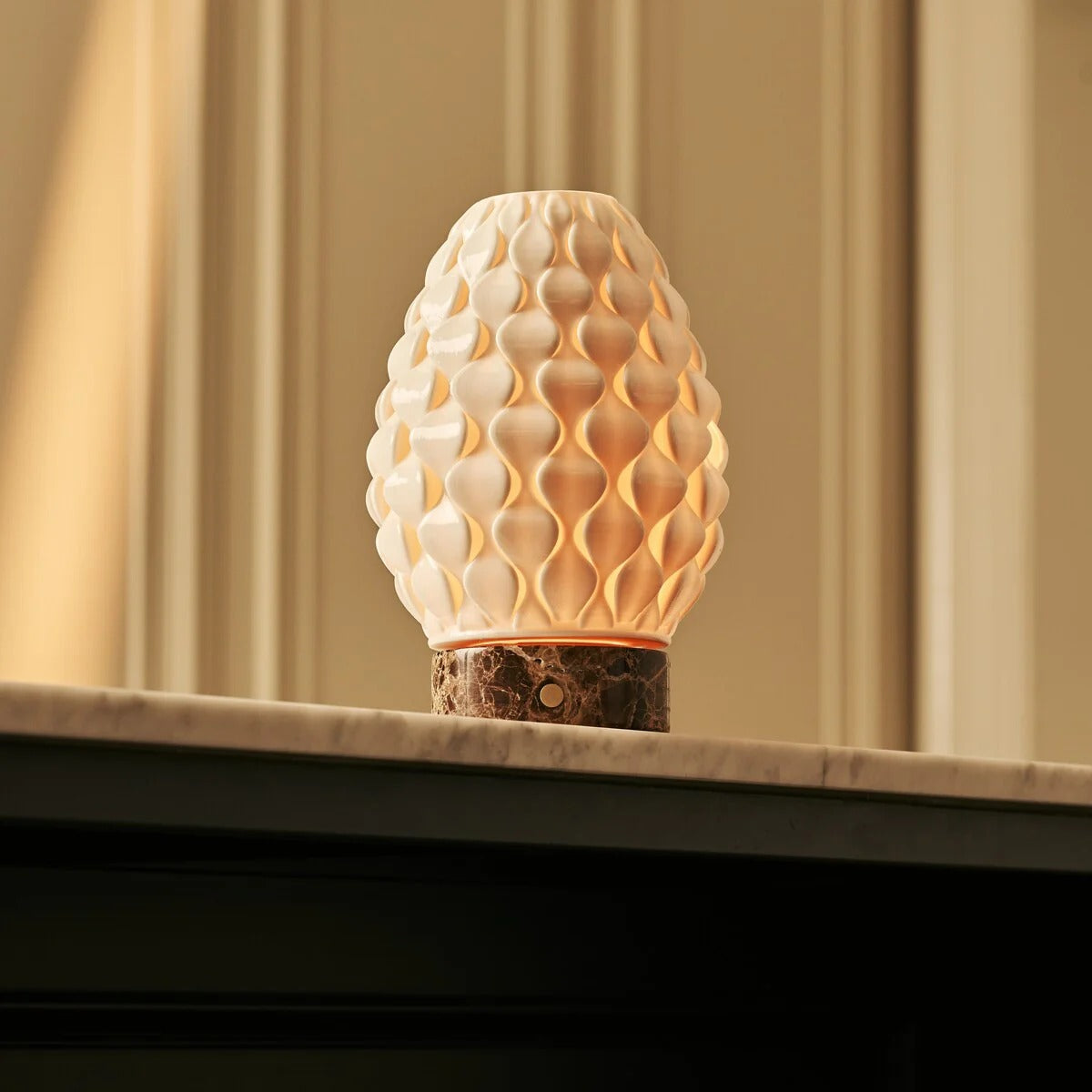 Wood Table Lamp With Ceramic Shade And Rechargeable LED