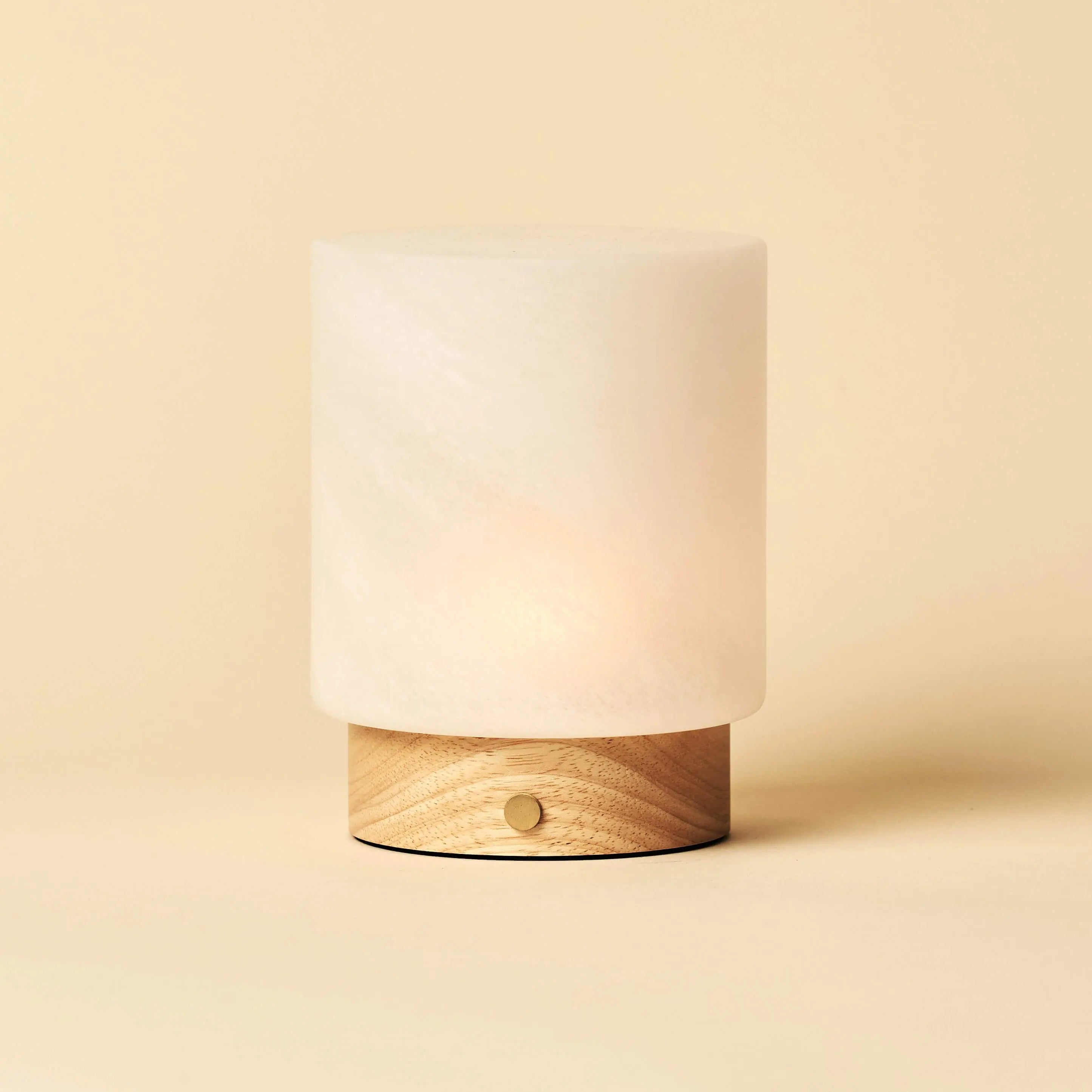 Wood Table Lamp With Cordless LED And Glass Shade