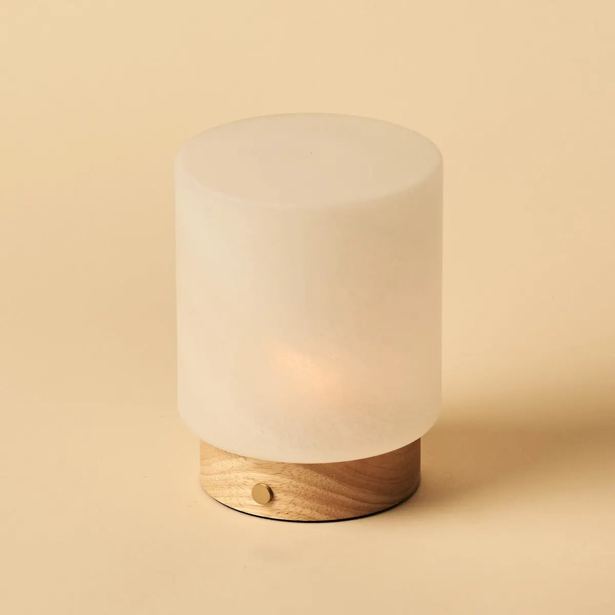 Wood Table Lamp With Cordless LED And Glass Shade