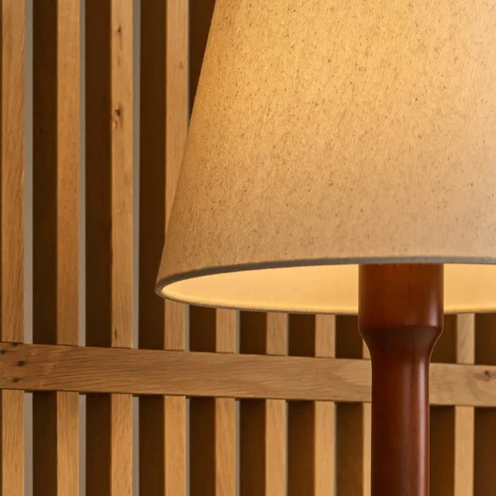 Wood Table Lamp With Fabric Lampshade And Cord Operated Switch