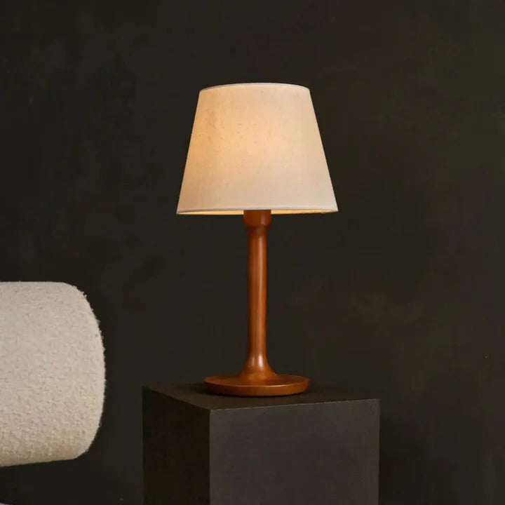 Wood Table Lamp With Fabric Lampshade And Cord Operated Switch