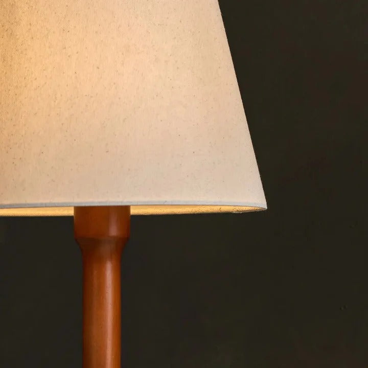 Wood Table Lamp With Fabric Lampshade And Cord Operated Switch