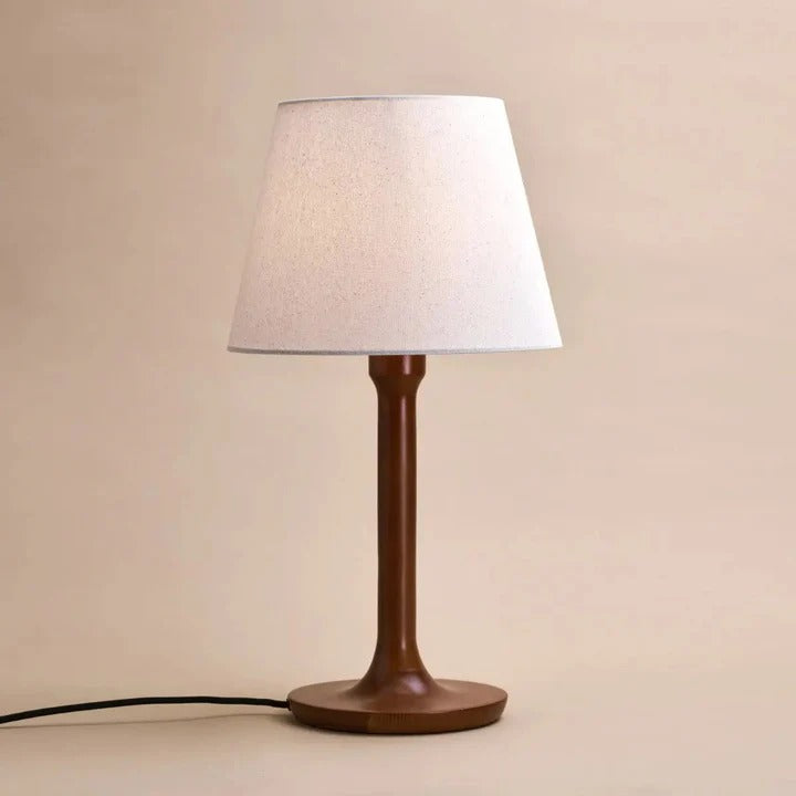Wood Table Lamp With Fabric Lampshade And Cord Operated Switch
