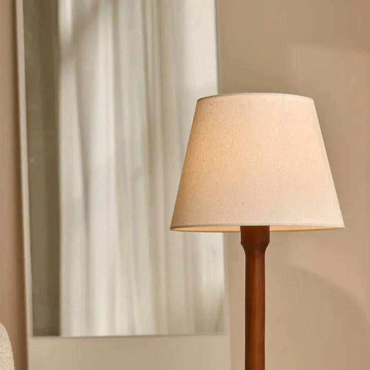 Wood Table Lamp With Fabric Lampshade And Cord Operated Switch