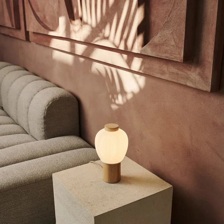 Wood Table Lamp With Frosted Glass And Corded Power