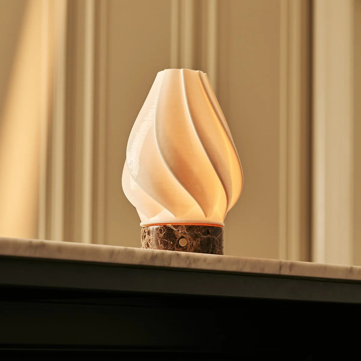 Wood Table Lamp With Modular Porcelain Shade And LED Lighting