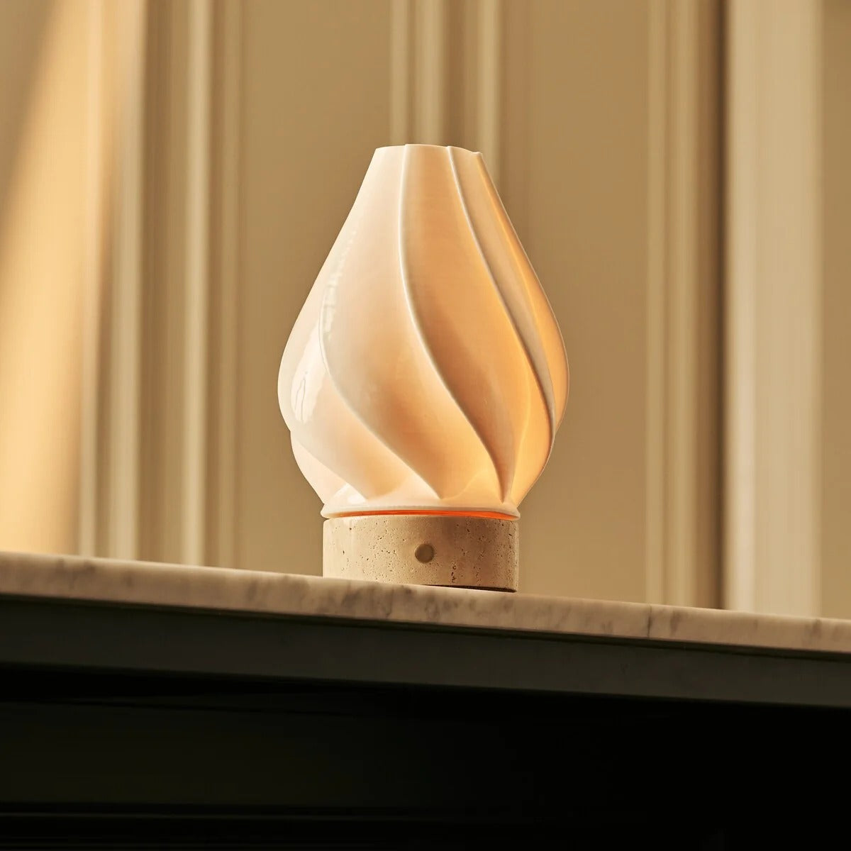 Wood Table Lamp With Modular Porcelain Shade And LED Lighting