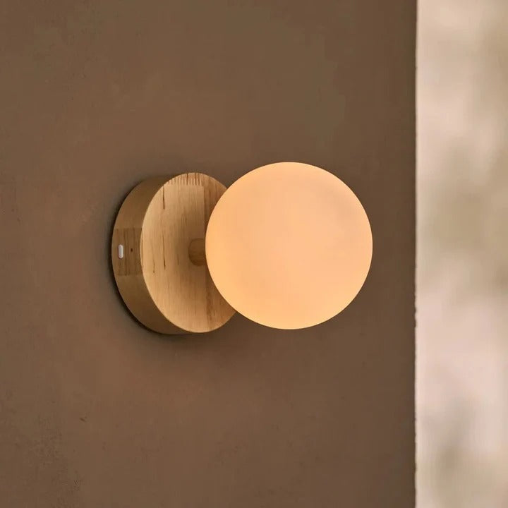 Wood Wall Lamp With Rechargeable LED And Touch Dimming