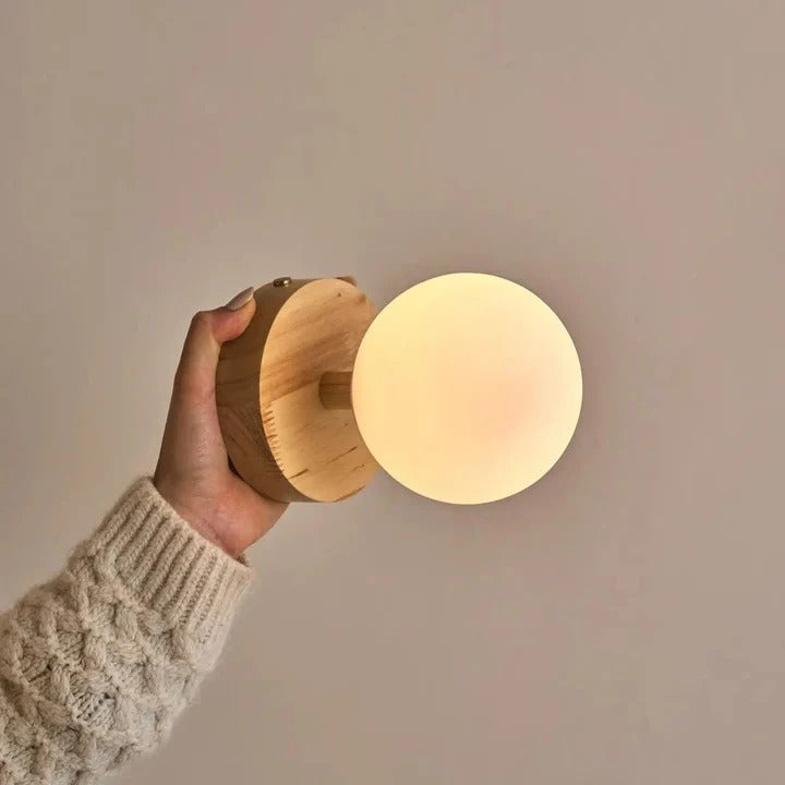 Wood Wall Lamp With Rechargeable LED And Touch Dimming