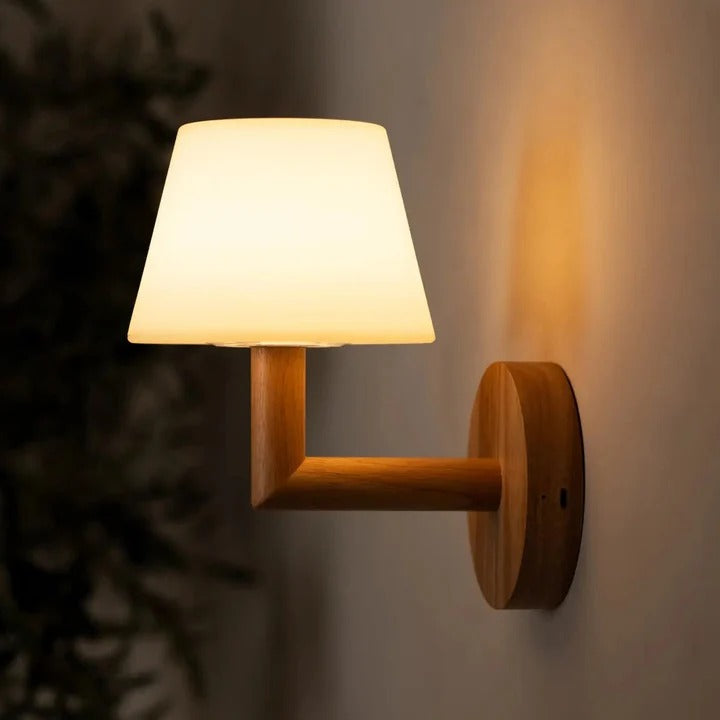 Wood Wall Lamp With Rechargeable LED And Warm Light Modes