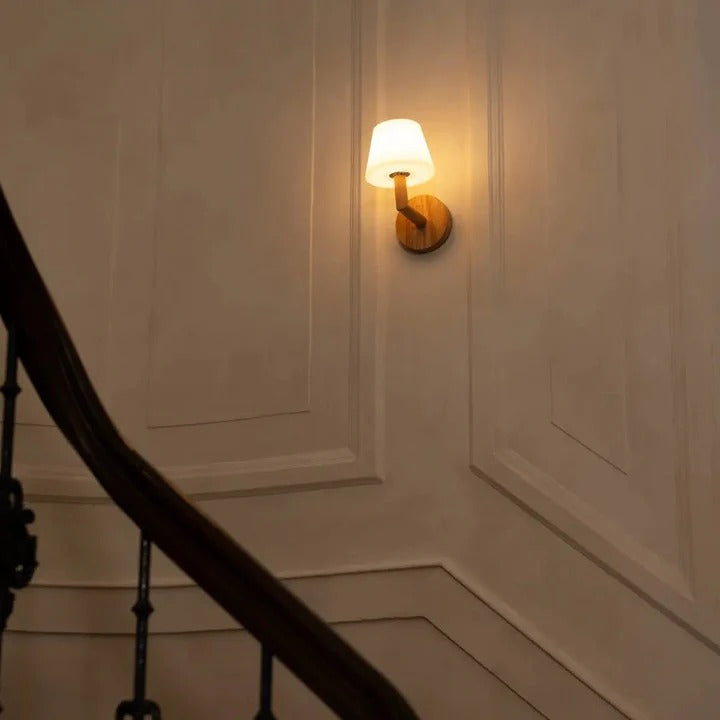 Wood Wall Lamp With Rechargeable LED And Warm Light Modes