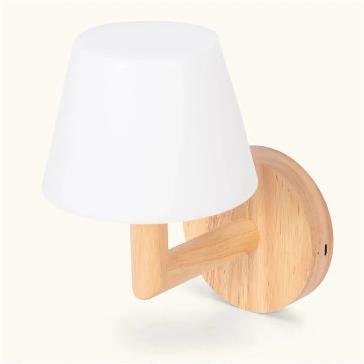 Wood Wall Lamp With Rechargeable LED And Warm Light Modes