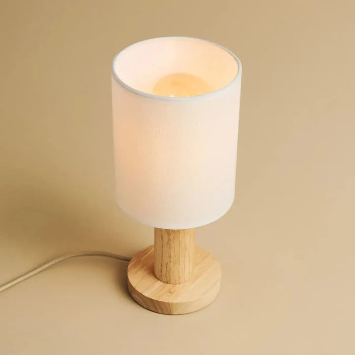 Wood Table Lamp With Fabric Lampshade And Cord Switch