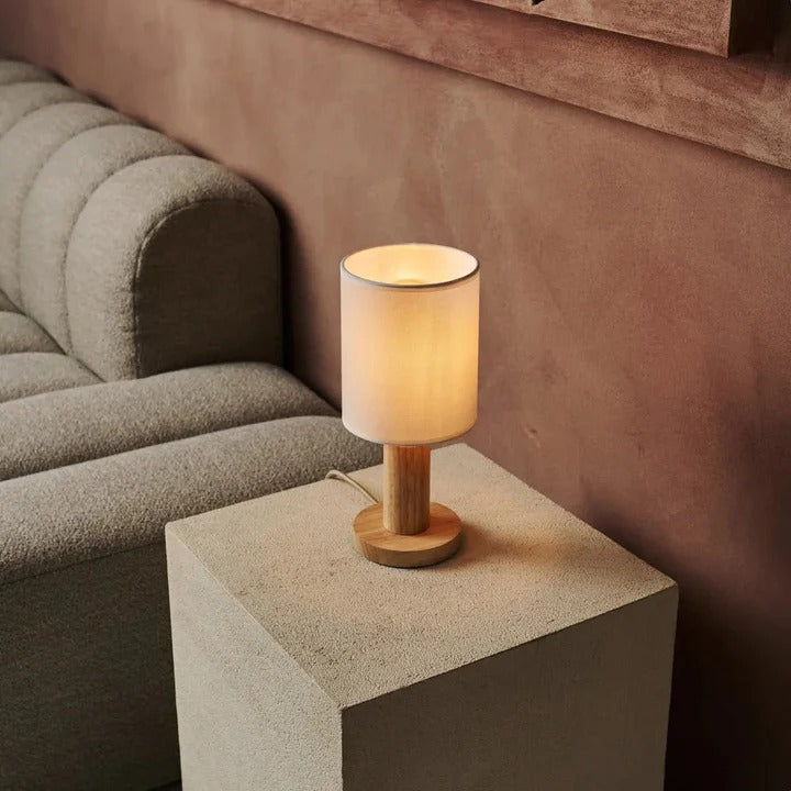 Wood Table Lamp With Fabric Lampshade And Cord Switch