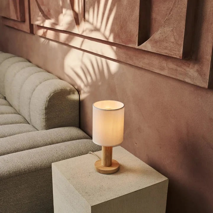 Wood Table Lamp With Fabric Lampshade And Cord Switch