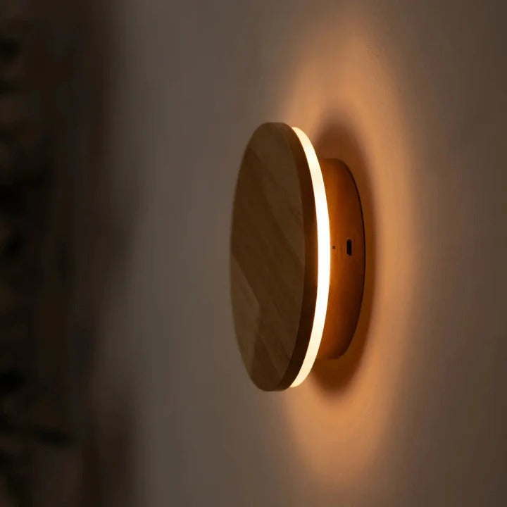Wood Wall Lamp With Integrated LED And Cordless Power
