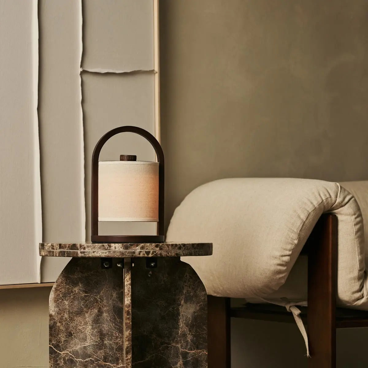Wooden Lamp With Linen Blend And Rechargeable LED