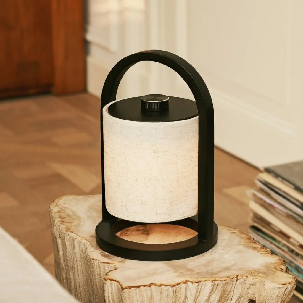 Wooden Lamp With Linen Blend And Rechargeable LED
