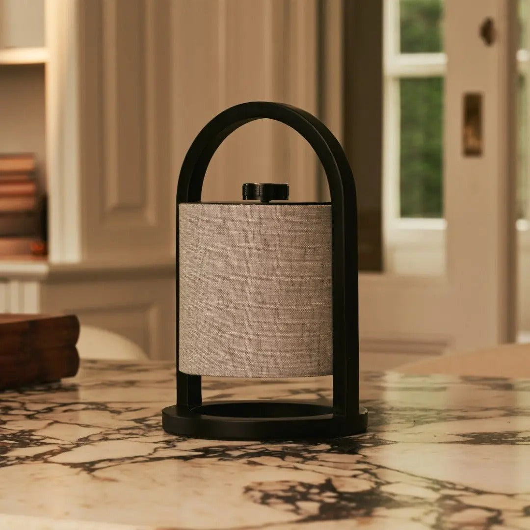 Wooden Lamp With Linen Blend And Rechargeable LED