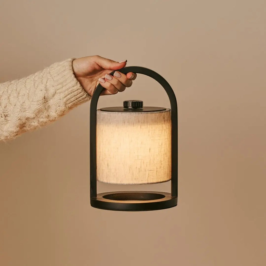 Wooden Lamp With Linen Blend And Rechargeable LED