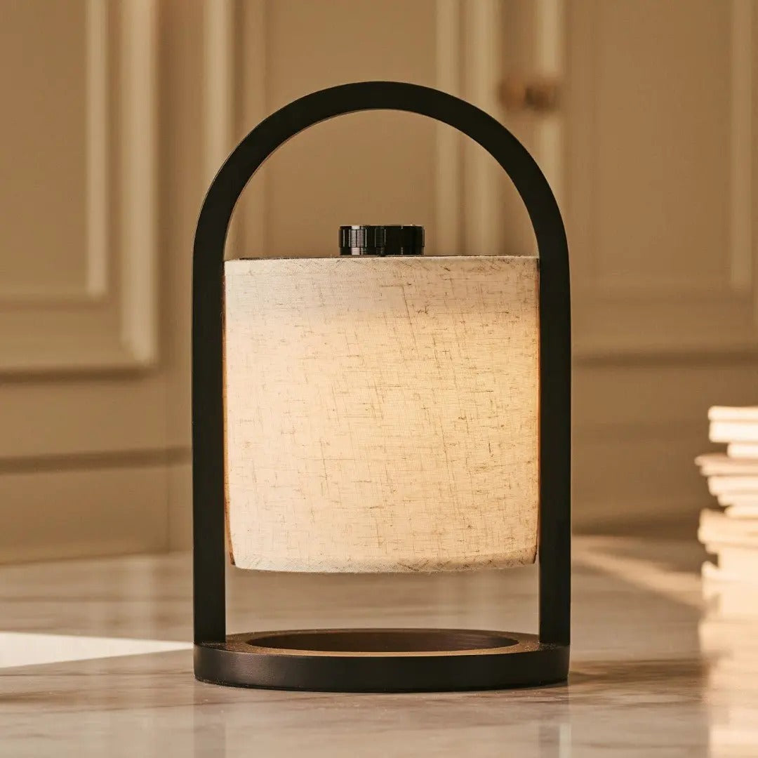 Wooden Lamp With Linen Blend And Rechargeable LED