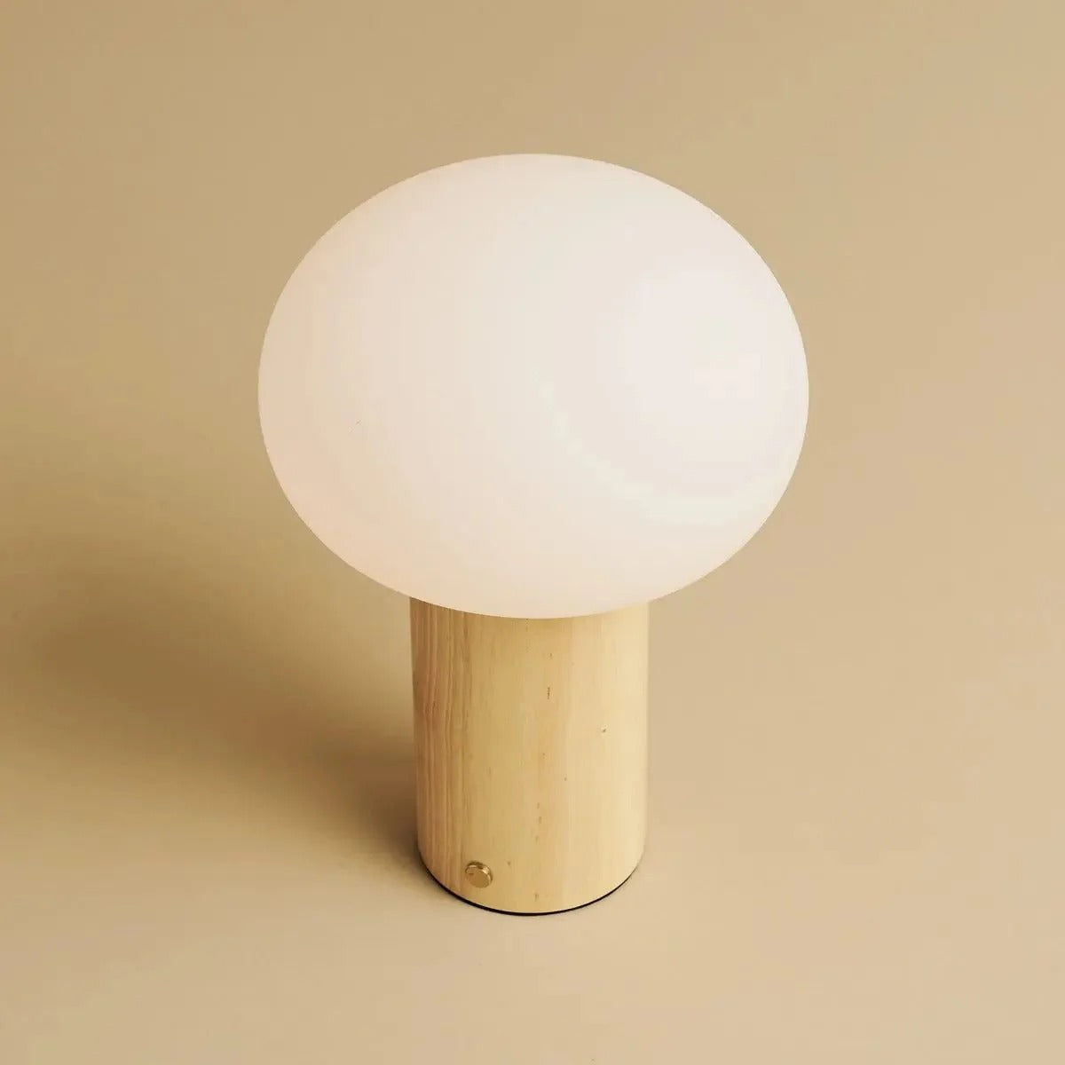 Wooden Table Lamp With Glass Shade Rechargeable LED & 3 Light Modes