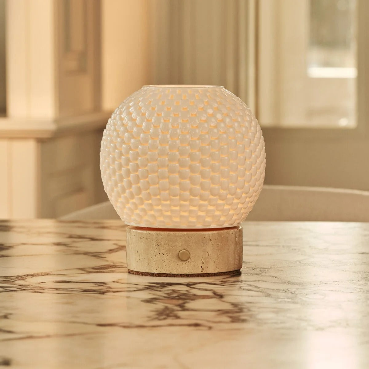 Wooden Table Lamp With Interchangeable Porcelain Shade And Rechargeable LED