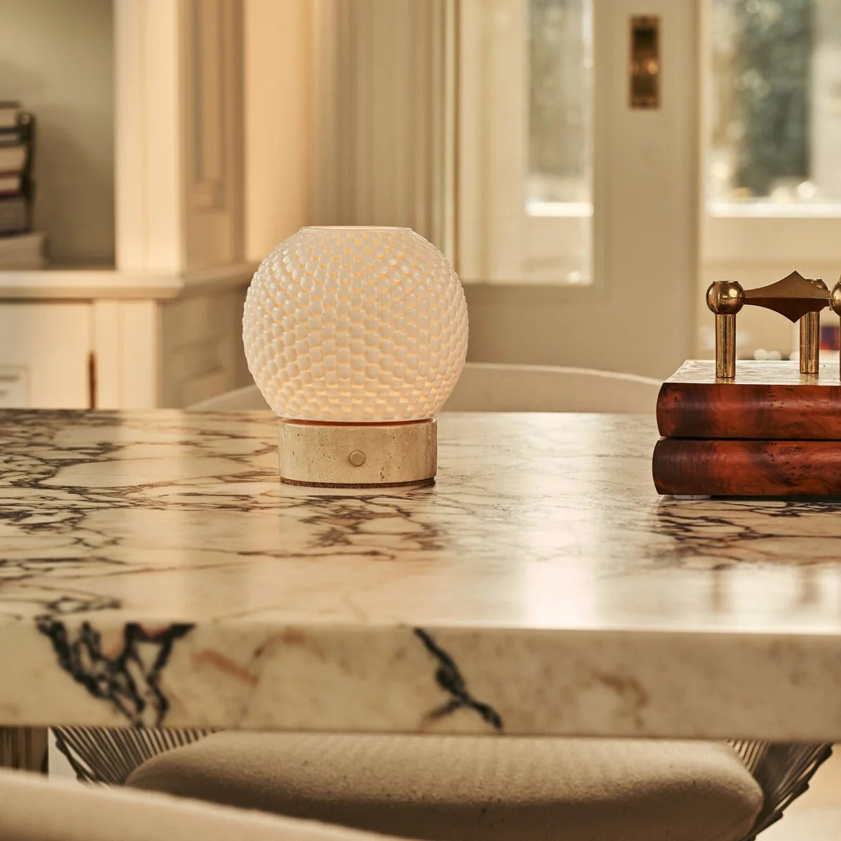 Wooden Table Lamp With Interchangeable Porcelain Shade And Rechargeable LED