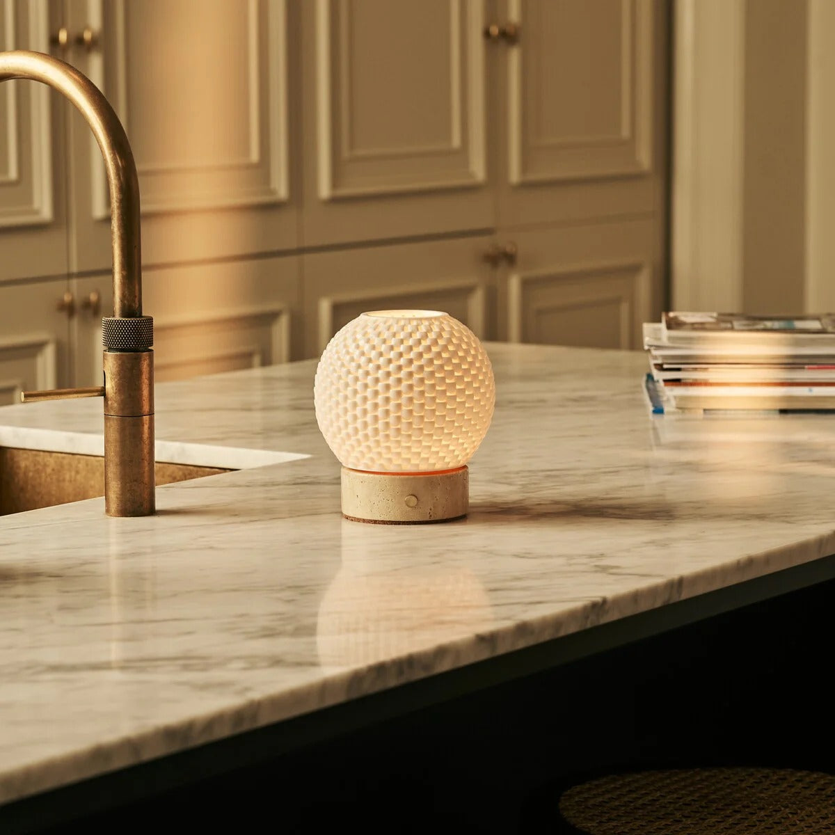 Wooden Table Lamp With Interchangeable Porcelain Shade And Rechargeable LED