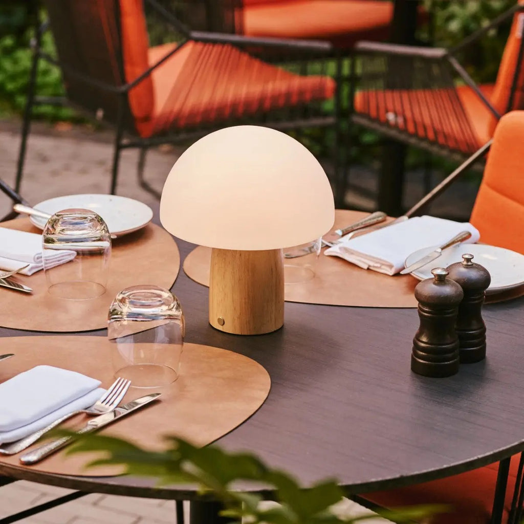 Wooden Table Lamp With Wireless LED And Adjustable Brightness