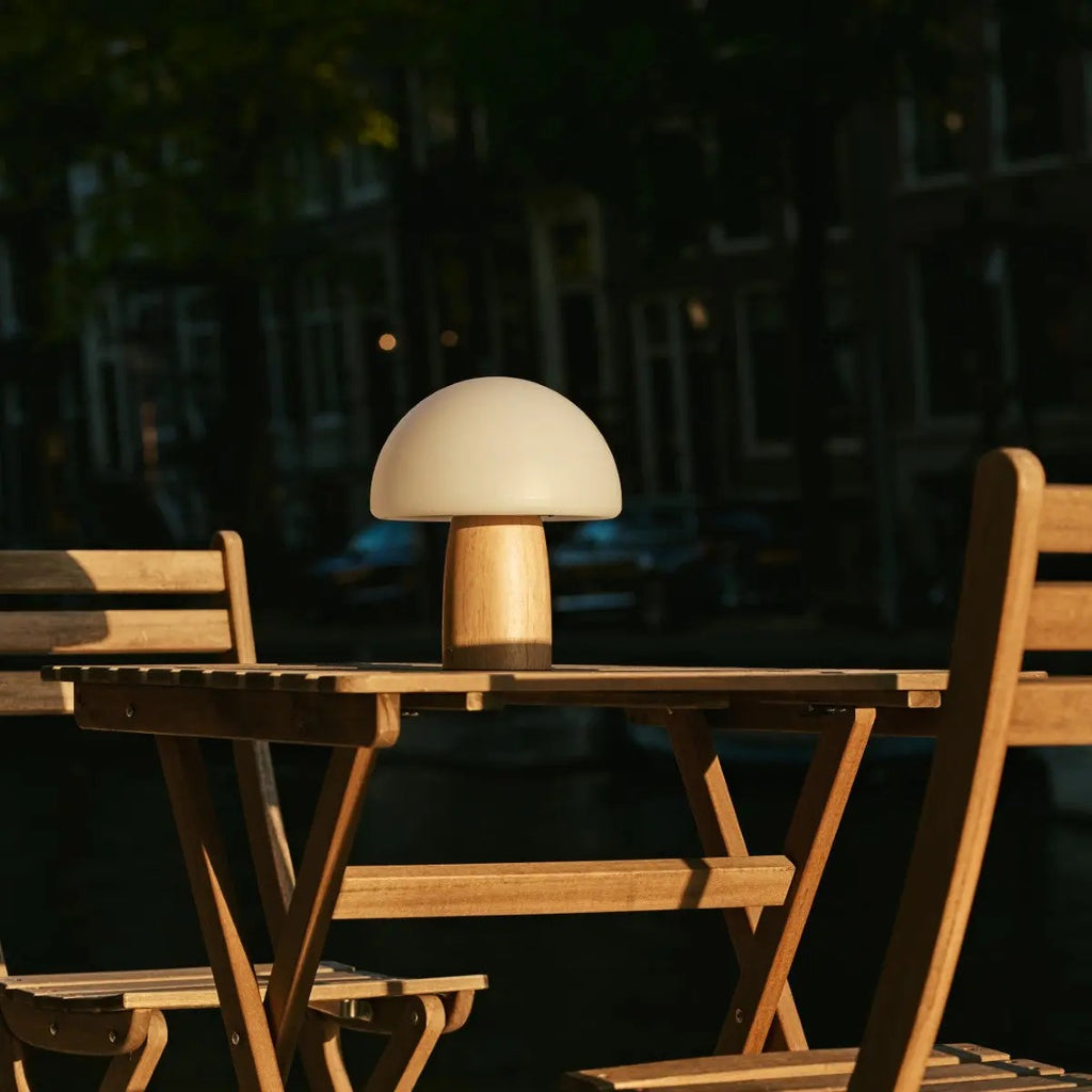 Wooden Table Lamp With Wireless LED And Adjustable Brightness