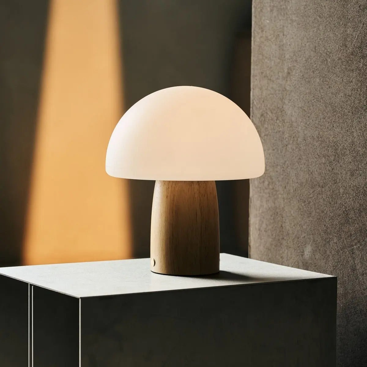 Wooden Table Lamp With Wireless LED And Adjustable Brightness