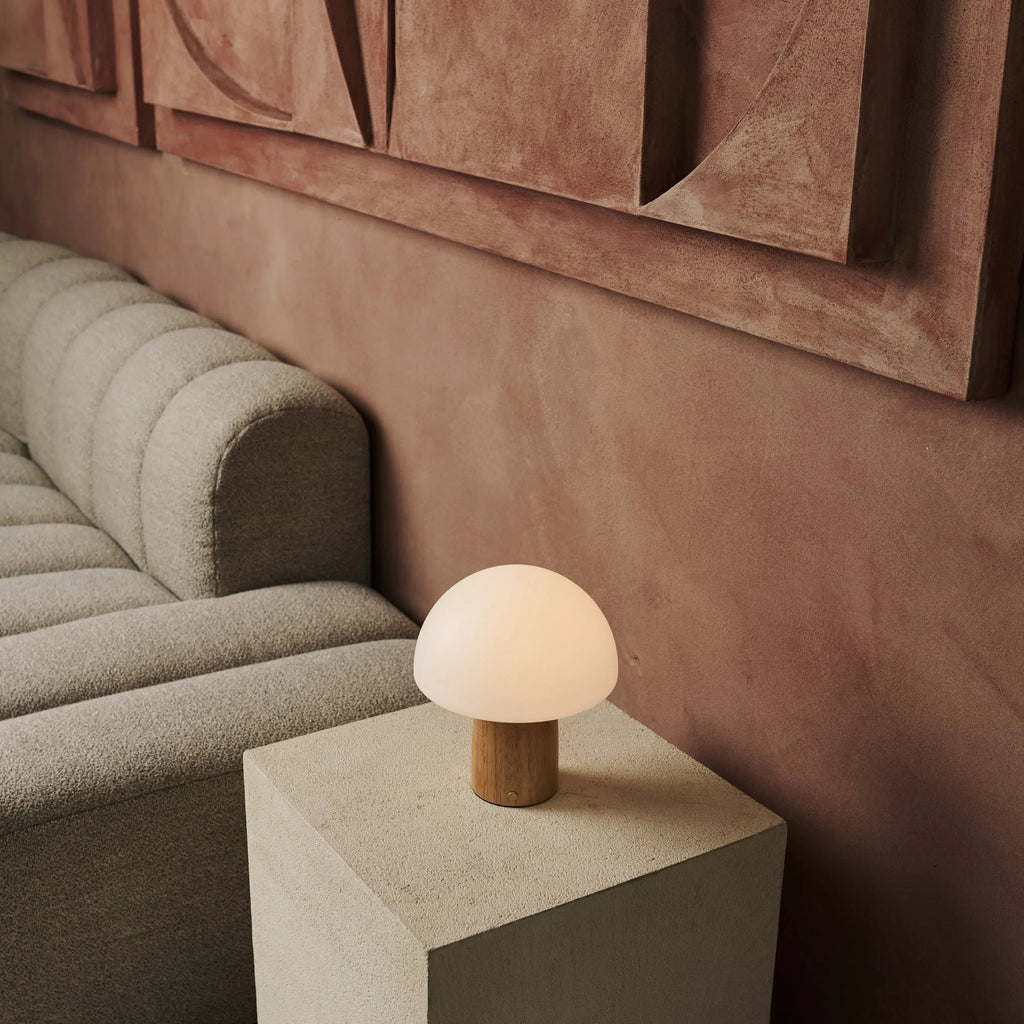 Wooden Table Lamp With Wireless LED And Adjustable Brightness