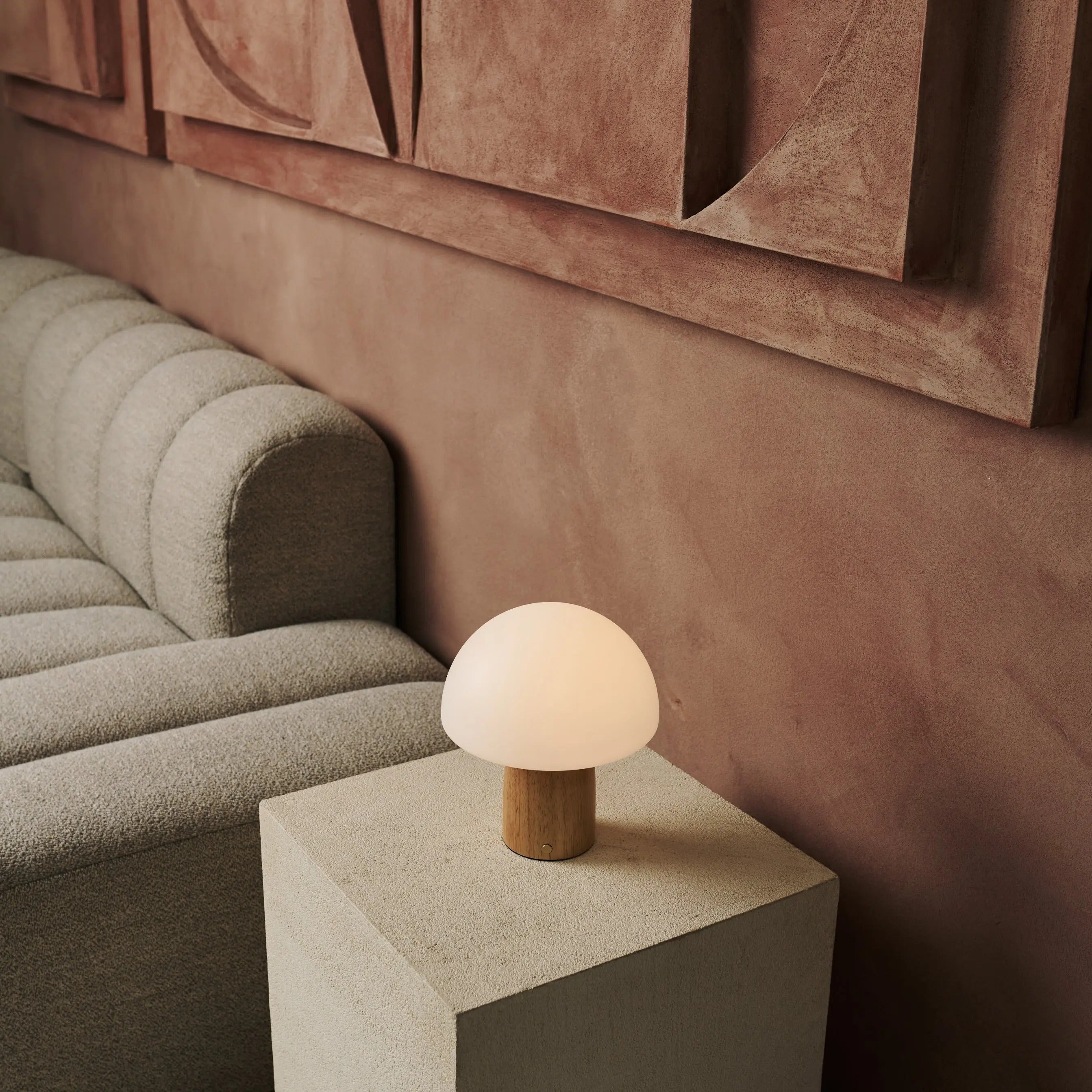 Wooden Table Lamp With Wireless LED And Adjustable Brightness