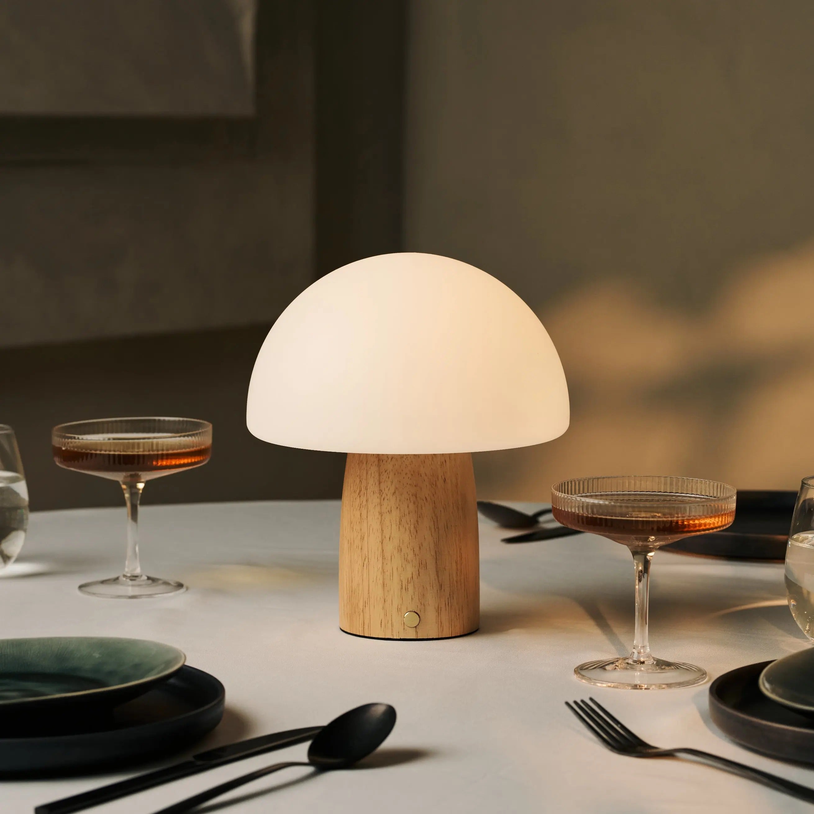 Wooden Table Lamp With Wireless LED And Adjustable Brightness