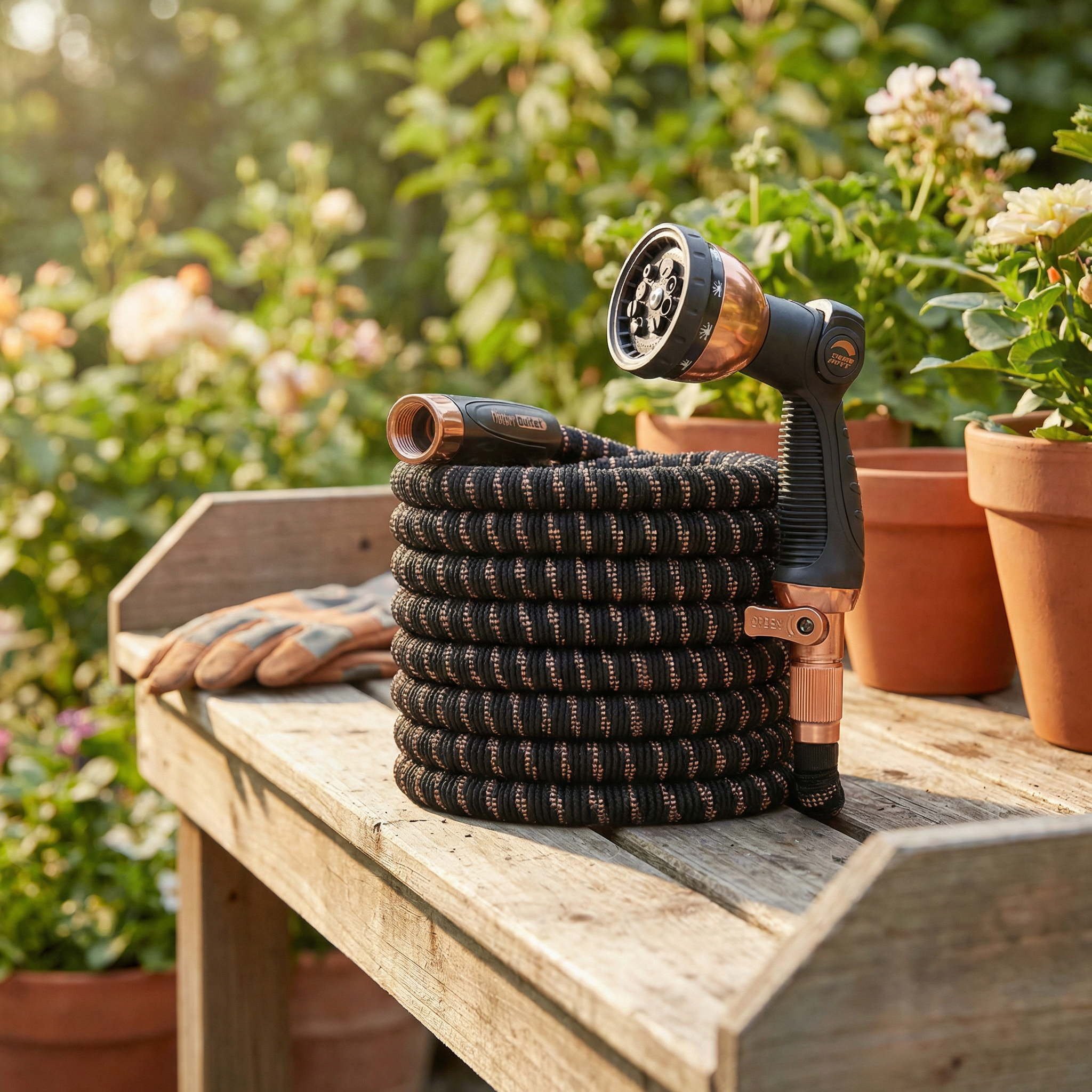 100ft Expanding Garden Hose Copper Bullet Latex Pocket Hose, Kink-Free, Lead-Free, Corrosion-Free Fittings