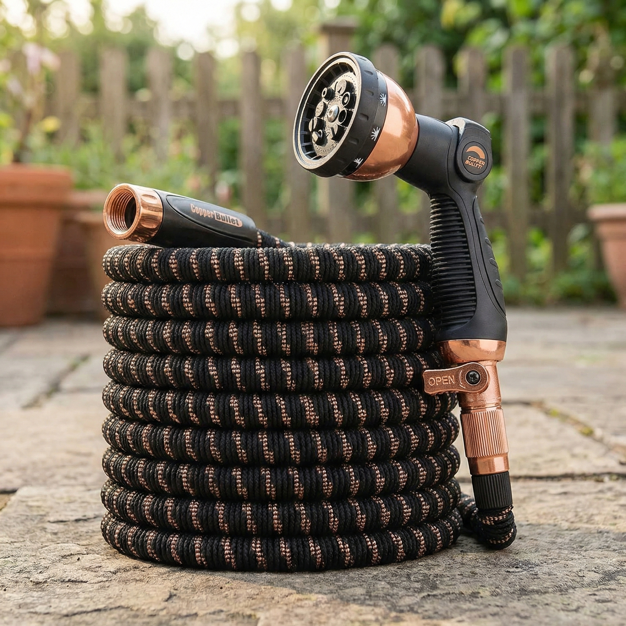 100ft Expanding Garden Hose Copper Bullet Latex Pocket Hose, Kink-Free, Lead-Free, Corrosion-Free Fittings