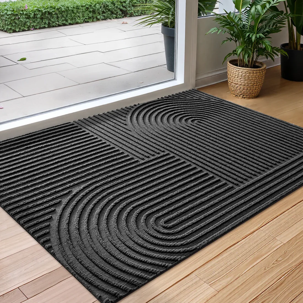 Indoor Outdoor Rubber Door Mat - Non-Slip Water Absorbent Durable Polyester Rug