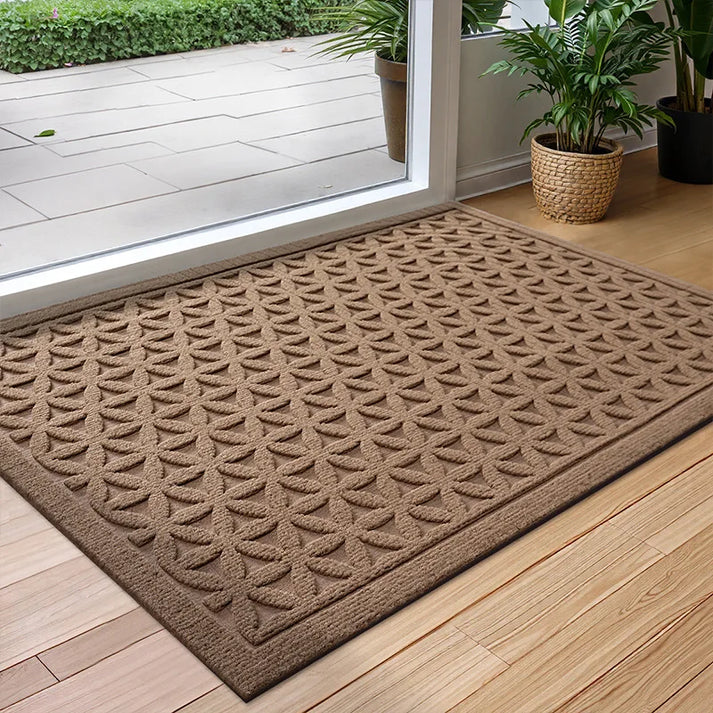 Indoor Outdoor Rubber Door Mat - Non-Slip Water Absorbent Durable Polyester Rug