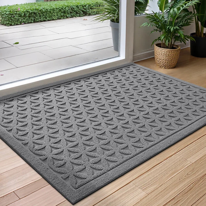 Indoor Outdoor Rubber Door Mat - Non-Slip Water Absorbent Durable Polyester Rug
