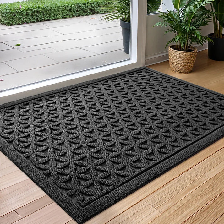 Indoor Outdoor Rubber Door Mat - Non-Slip Water Absorbent Durable Polyester Rug
