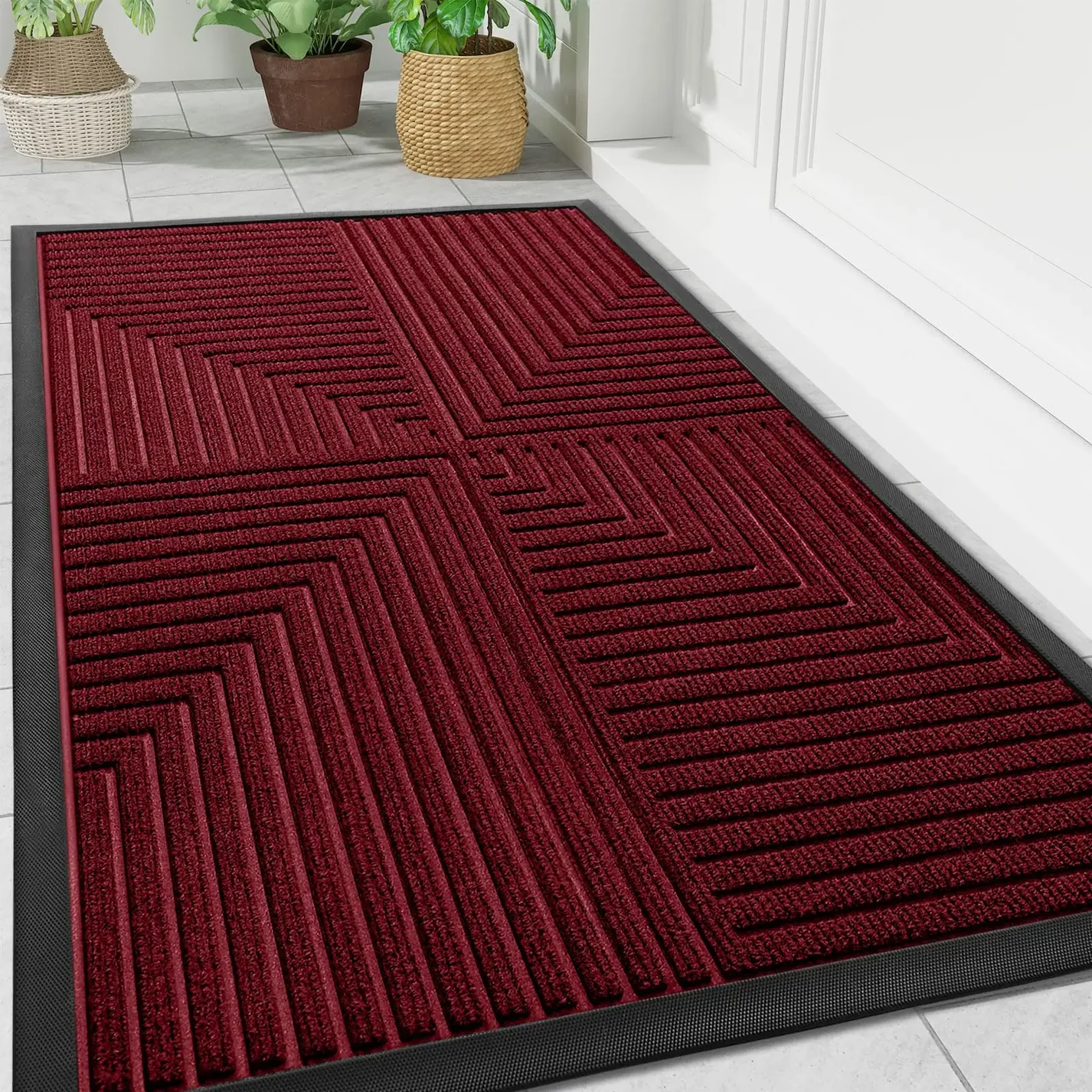 Striped Indoor Outdoor Rug - Oriana Heavy Duty, Non-slip, Dirt Resistant Door Mat