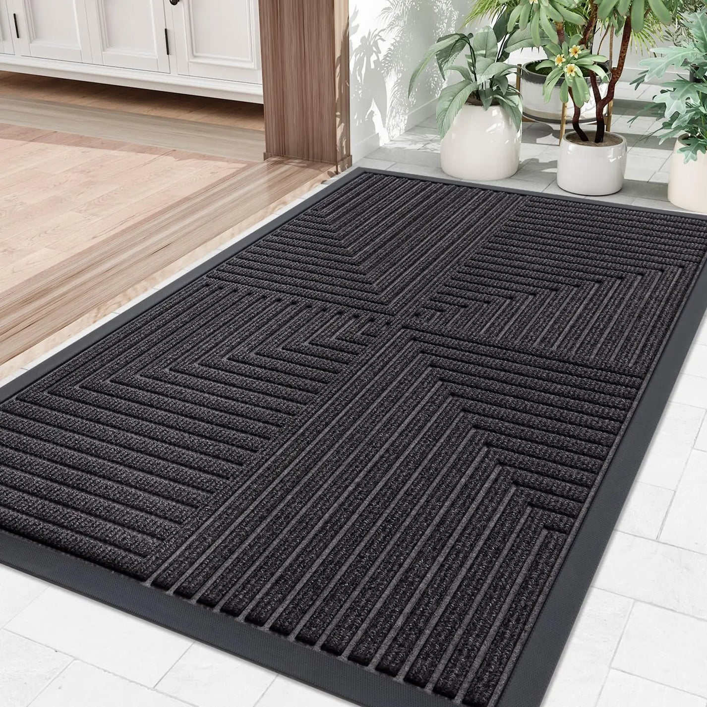 Striped Indoor Outdoor Rug - Oriana Heavy Duty, Non-slip, Dirt Resistant Door Mat