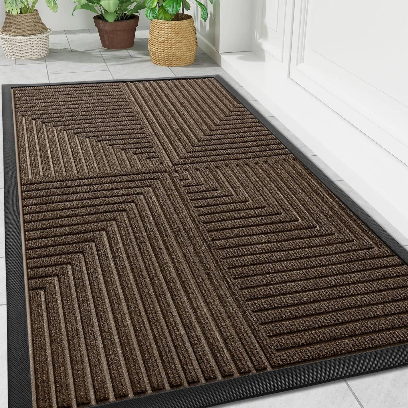 Striped Indoor Outdoor Rug - Oriana Heavy Duty, Non-slip, Dirt Resistant Door Mat